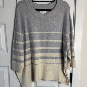 Lou & Grey Striped Blue/Gray and Cream Women's Sweater